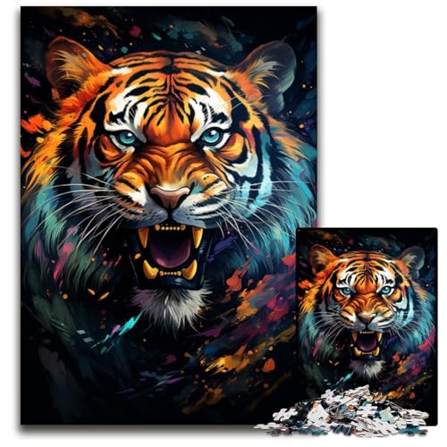 Wildes Gemälde exotischer Tiger 1000teiliges Puzzle für Erwachsene Holzpuzzle Weihnachten Halloween Ostern Neujahr 1000 Teile (75 x 50 cm) von ouynngjing