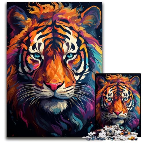 Wildes Gemälde exotisches TigerPuzzle 1000 Teile Holzpuzzle Weihnachten Halloween Ostern Neujahr 1000 Teile (75 x 50 cm) von ouynngjing