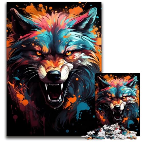 Wildes buntes WolfPuzzle 1000 Teile Holzpuzzle Weihnachten Halloween Ostern Neujahr 1000 Teile (38 x 26 cm) von ouynngjing