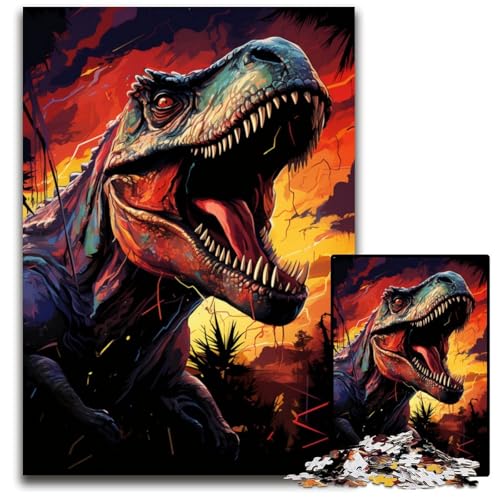 Wildes farbenfrohes DinosaurierPuzzle 1000 Teile Holzpuzzle Weihnachten Halloween Ostern Neujahr 1000 Teile (75 x 50 cm) von ouynngjing