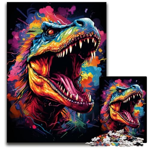 Wildes farbenfrohes DinosaurierPuzzle 1000 Teile Holzpuzzle Weihnachten Halloween Ostern Neujahr 1000 Teile (75 x 50 cm) von ouynngjing
