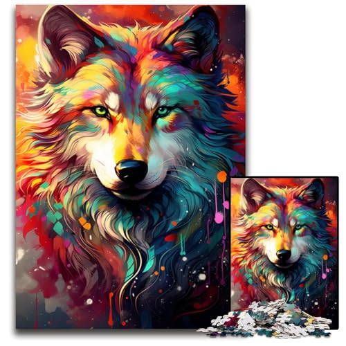 Wolf_Colorful 1000-teiliges Puzzle Unmögliches Puzzle für Erwachsene Hochschwieriges Denkspiel für Teenager 1000 Teile (75x50cm) von ouynngjing