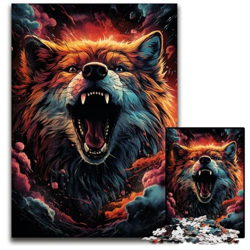 Wolf auf Weltraumhintergrund Puzzle 1000 Teile für Erwachsene Holzpuzzle für Erwachsene Denkspiel interaktives Familienspiel geeignet für alle Altersgruppen + 1000 PCS (75 x 50 cm) von ouynngjing
