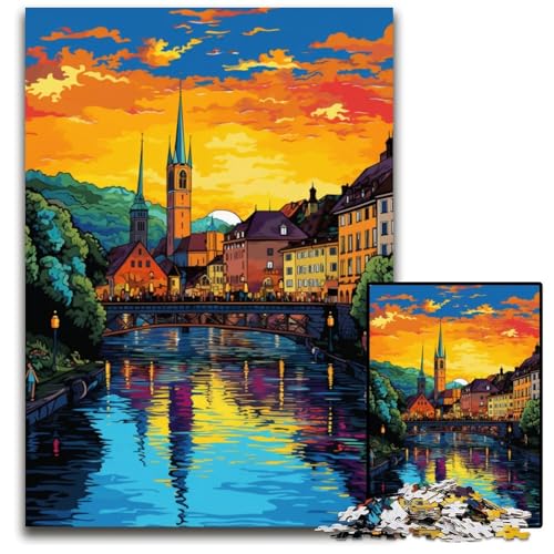 Zürich_Altstadt 1000-teiliges Puzzle Holzpuzzle für Teenager und Familienspaß – DIY-Denkspiel Geschenk 1000 Teile (75x50cm) von ouynngjing