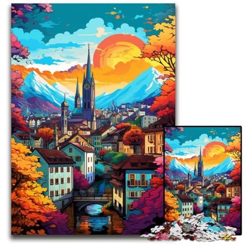 Zürich_Altstadt-Puzzles für 1000 Teile anspruchsvolle Puzzles Denksportaufgabe Spiel für Erwachsene interaktive Familienaktivität 1000 Teile (38x26cm) von ouynngjing