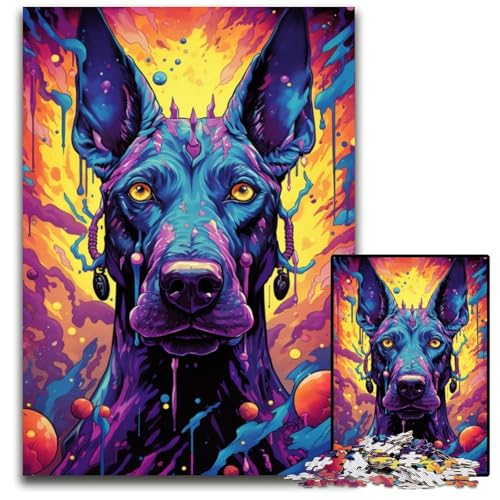 Zukünftiges farbenfrohes psychedelisches DobermannPuzzle mit 1000 Teilen für Erwachsene Holzpuzzle Weihnachten Halloween Ostern Neujahr 1000 Teile (38 x 26 cm) von ouynngjing