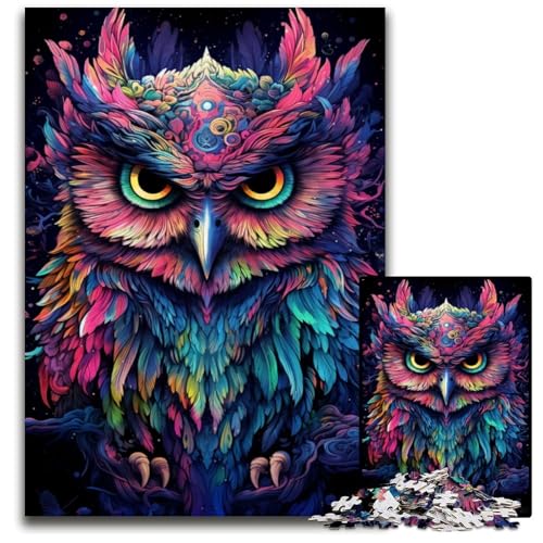 Zukünftiges farbenfrohes psychedelisches EulenPuzzle mit 1000 Teilen für Erwachsene Holzpuzzle Weihnachten Halloween Ostern Neujahr 1000 Teile (38 x 26 cm) von ouynngjing