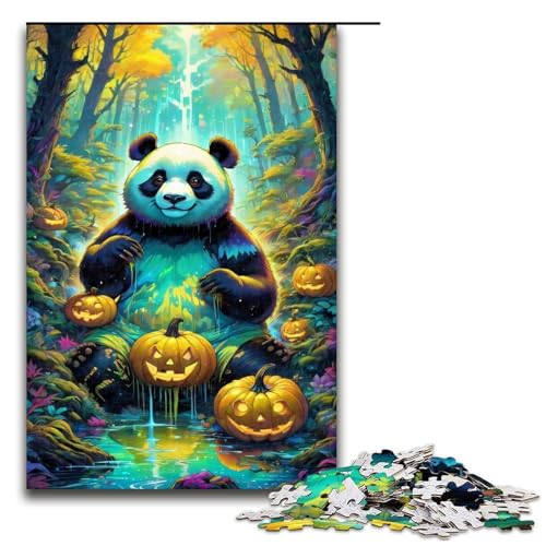 für Erwachsene 1000 teiliges Halloween Panda Puzzle für Erwachsene schwieriges und herausforderndes Holzpuzzle 1000 Teile (75 x 50 cm) von ouynngjing