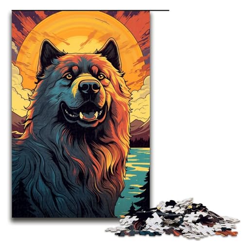 für Erwachsene 1000-teiliges Puzzle „Kaukasischer Hund bei Sonnenuntergang schwieriges und anspruchsvolles Holzpuzzle 1000 Teile (75 x 50 cm) von ouynngjing