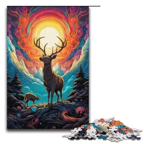 für Erwachsene 1000-teiliges Puzzle mit farbigem Hirsch für Erwachsene schwieriges und anspruchsvolles Holzpuzzle 1000 Teile (38 x 26 cm) von ouynngjing
