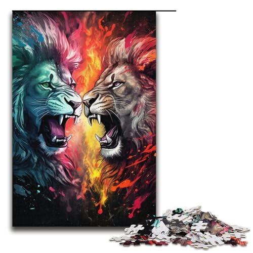 für Erwachsene 1000-teiliges buntes Löwen-Doodle-Puzzle für Erwachsene schwieriges und herausforderndes Holzpuzzle 1000 Teile (38 x 26 cm) von ouynngjing