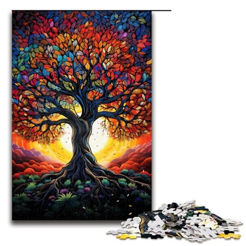 für Erwachsene 1000-teiliges farbenfrohes Fantasie-Puzzle mit Sternenhimmel und Baum für Erwachsene Holzpuzzle schwierig und herausfordernd 1000 Teile (75 x 50 cm) von ouynngjing