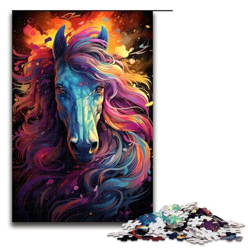 für Erwachsene 1000-teiliges farbenfrohes psychedelisches Weltraumpferd-Abenteuer-Puzzle für Erwachsene schwieriges und herausforderndes Holzpuzzle 1000 Teile (75 x 50 cm) von ouynngjing