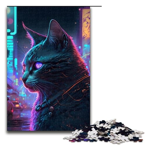 für Erwachsene 1000teiliges NeonKatzenPuzzle für Erwachsene Holzpuzzle schwierig und herausfordernd 1000 Teile (75 x 50 cm) von ouynngjing