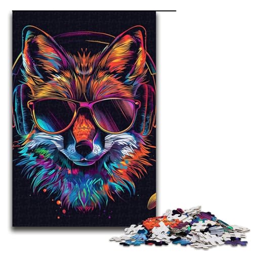 für Erwachsene 1000teiliges Puzzle „Fuchs mit Sonnenbrille“ schwieriges und anspruchsvolles Holzpuzzle 1000 Teile (75 x 50 cm) von ouynngjing