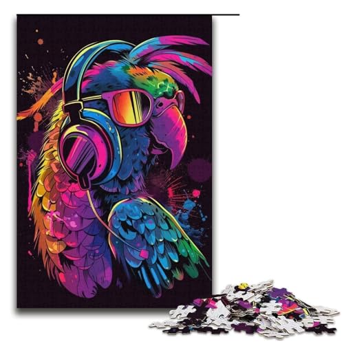 für Erwachsene 1000teiliges Puzzle „Papagei mit Sonnenbrille“ Holzpuzzle schwierig und herausfordernd 1000 Teile (38 x 26 cm) von ouynngjing