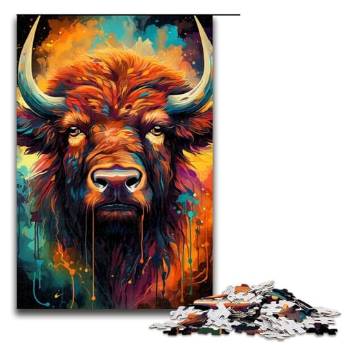 für Erwachsene Puzzle „Bison‘s Colorful Psychedelic 1000-teiliges Holzpuzzle für Erwachsene und Kinder ab 12 Jahren 1000 Teile (75 x 50 cm) von ouynngjing