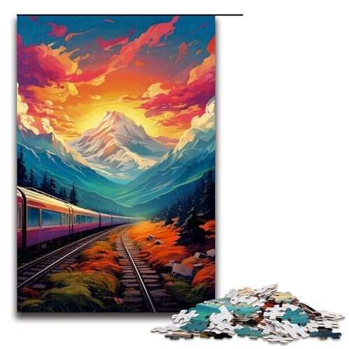 für Erwachsene Puzzle „Zug unter den verschneiten Bergen“, 1000-teiliges Holzpuzzle für Erwachsene und Kinder ab 12 Jahren, 1000 PCS von ouynngjing