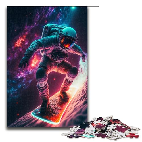 für Erwachsene Puzzle Astronaut auf einem Skateboard 1000-teiliges Holzpuzzle für Erwachsene und Kinder ab 12 Jahren 1000 PCS von ouynngjing