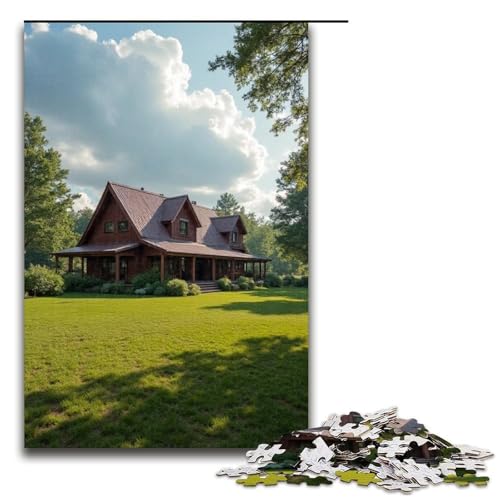 für Erwachsene Puzzle Bauernhaus in der Ferne 1000-teiliges Holzpuzzle für Erwachsene und Kinder ab 12 Jahren 1000 Teile (75 x 50 cm) von ouynngjing