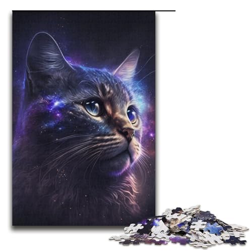 für Erwachsene Puzzle Cosmic Cat 1000teiliges Holzpuzzle für Erwachsene und Kinder ab 12 Jahren 1000 PCS (38 x 26 cm) von ouynngjing