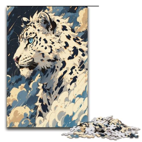 für Erwachsene Puzzle Schneeleopard 1000 Teile Holzpuzzle für Erwachsene und Kinder ab 12 Jahren 1000 PCS (38x26cm) von ouynngjing
