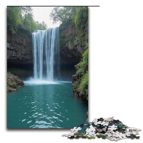 für Erwachsene Puzzle Wasservorhanghöhle 1000-teiliges Holzpuzzle für Erwachsene und Kinder ab 12 Jahren 1000 PCS (38 x 26 cm) von ouynngjing