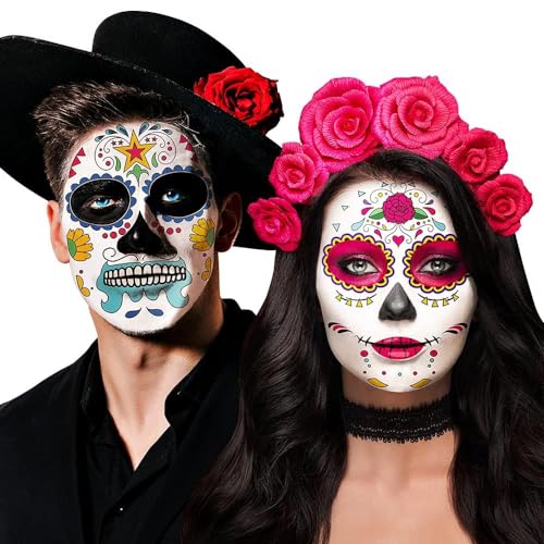 12 Blätter Halloween Tattoo Gesicht, Tag der Toten Totenkopf Skelett temporäre Gesicht Tattoo ,Halloween Kmporäre Tattoos Gesicht Set,Halloween Kostüm Makeup,emporäre Tattoos Halloween 12 Blätter Halloween Tattoo Gesicht, Tag der Toten Totenkopf Skelett temporäre Gesicht Tattoo ,Halloween Kmporäre Tattoos Gesicht Set,Halloween Kostüm Makeup,emporäre Tattoos Halloween von owlfun