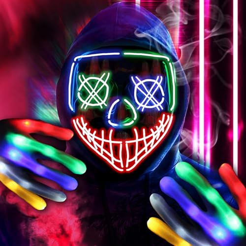 owlfun LED Halloween Maske Herren Kinder 3 Leuchtmodi The Purge LED Maske Gesicht Halloween Kostüm Mit Handschuhe Für Erwachsene Kinder Jungen Männer owlfun LED Halloween Maske Herren Kinder 3 Leuchtmodi The Purge LED Maske Gesicht Halloween Kostüm Mit Handschuhe Für Erwachsene Kinder Jungen Männer von owlfun