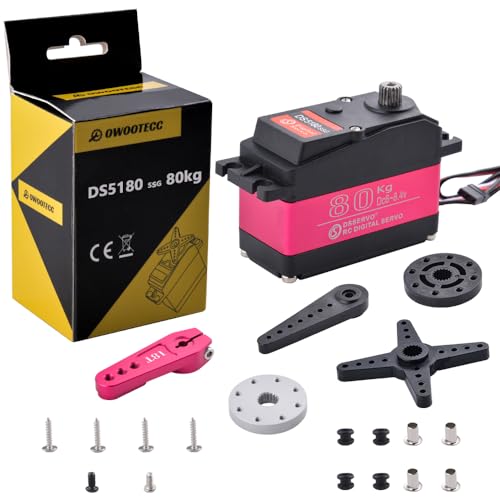 owootecc 80-kg-Servomotor, hohes Drehmoment, digitales Servo DS5180, wasserdichtes Metall-Servo im Maßstab 1:10 für R/C-Autoroboter, Steuerwinkel 270 ° (80-kg-Servo rosa) von owootecc