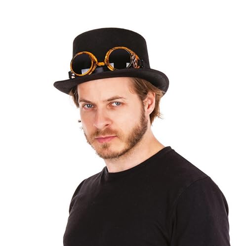 P' CLOWN - 95840 – Hut hohe Form Steampunk – Schweißerbrille abnehmbar – Steamgoggles Hut – Kostümzubehör – Karneval – Halloween, Themenpartys, Cosplay – Erwachsene – Schwarz P' CLOWN - 95840 – Hut hohe Form Steampunk – Schweißerbrille abnehmbar – Steamgoggles Hut – Kostümzubehör – Karneval – Halloween, Themenpartys, Cosplay – Erwachsene – Schwarz von p'tit clown