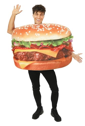 P' CLOWN - Lustiges Kostüm für Erwachsene – Ei, Pizza, Pommes, Hotdog, Burger – Tunika – Uni – perfekt für Karneval, Halloween, Cosplay, Geburtstage – Einheitsgröße (Burger) von p'tit clown