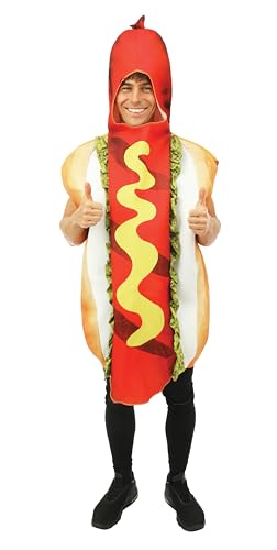 P' CLOWN - Lustiges Kostüm für Erwachsene – Ei, Pizza, Pommes, Hotdog, Burger – Tunika – Uni – perfekt für Karneval, Halloween, Cosplay, Geburtstage – Einheitsgröße (Hotdog) von p'tit clown
