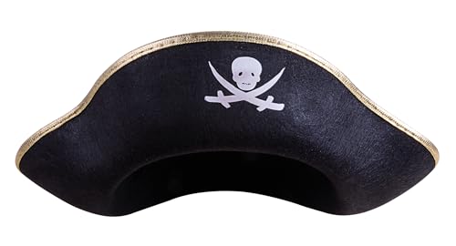 P' Clown - 24600 – Piratenhut mit Totenkopf – Piratenhut – Kostümzubehör – für Karneval, Mottopartys, Kostümpartys, Manga, Halloween – Filz – Erwachsene – Gold/Schwarz von p'tit clown
