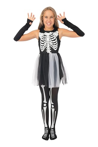 P'TIT CLOWN - Skelettkostüm Mädchen - Perfektes Kinderkostüm für Halloween, Cosplay, Kostümfest von p'tit clown