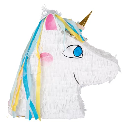 P'TIT CLOWN - 22913 - Pinata Einhornkopf - Einfache Befüllung - Zubehör Dekoration Kindergeburtstag, Kirmes, Feiern - Karton, Papier - Weiß - 39 x 40 x 10 cm von p'tit clown