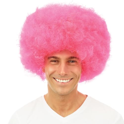 P'TIT CLOWN - 64467 - Afro-Perücke - Funky Wig - Disco-Look, 70er Jahre, Retro - Kostümzubehör - Karneval, Mottoparty, Halloween, Manga, Cosplay, Silvester - Synthetisches Haar - Rosa von p'tit clown