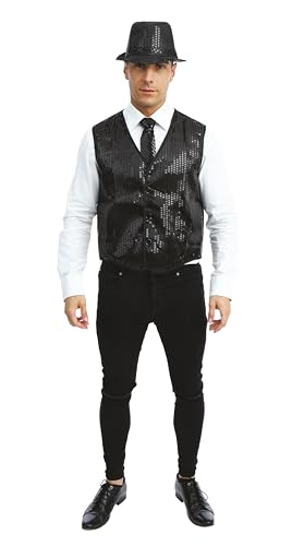 P'TIT CLOWN - Ärmellose Weste mit Pailletten - Glitter Waistcoat - Kostüme für Karneval, Mottopartys, Silvester, Neujahr, Festivals - Erwachsene - Einheitsgröße (Schwarz) von p'tit clown