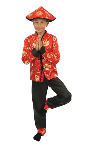 P'TIT CLOWN - Chinesisches Neujahrskostüm für Kinder – perfekt für Kostümpartys und Themenveranstaltungen – Polyester – Rot (10-12 Jahre) von p'tit clown