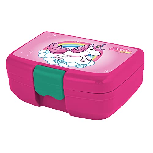 p:os Einhorn Brotdose für Kinder mit einem Fach, Lunchbox in Pink aus Kunststoff mit Clip-Verschluss, Vesperdose für Kindergarten, Schule und Freizeit von p:os