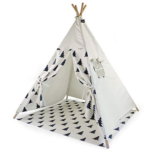 HEJ LØNNE Tipi Zelt für Kinder mit Bodenmatte 120 x 120 x 150 cm - Kinderzelt für Drinnen - Spielzelt Kinder Tipi mit Bodendecke und Fenster - inkl. Beutel und Anleitung von HEJ LØNNE