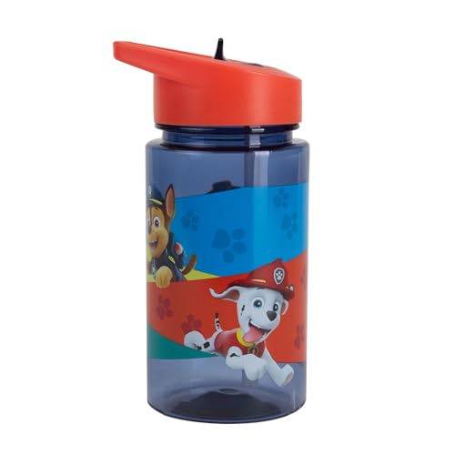 P:os 28230 - Trinkflasche für Kinder, ca. 430 ml, transprentes Design mit Paw Patrol Motiv und integriertem Strohhalm zum Hochklappen, aus Kunststoff, bpa- und phthalatfrei von p:os