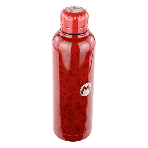 P:os 33447 - Edelstahl-Trinkflasche im Super Mario Design, 515 ml, doppelwandig, auslaufsicher, für Kohlensäure geeignet, ideal zum Genuss von Kalt- und Heißgetränken in Schule, Sport und Freizeit von p:os
