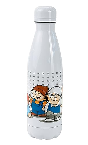 P:os 34998 - Mainzelmännchen Edelstahl Trinkflasche für Kinder und Erwachsene, Wasserflasche mit Schraubverschluss, ca. 500 ml, doppelwandig, auslaufsicher, für Kohlensäure geeignet von p:os