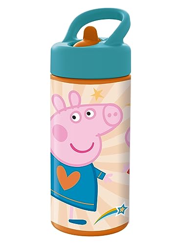 P:os 35142 - Peppa Wutz Trinkflasche für Kinder, Wasserflasche mit integriertem Strohhalm, ca. 410 ml Fassungsvermögen, auslaufsicher, für Schule, Sport und Freizeit von p:os