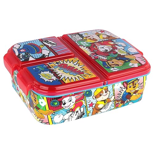 P:os 35145099 - Paw Patrol Brotdose für Kinder mit 3 Fächern, Lunchbox aus Kunststoff mit Clip-Verschlüssen, Vesperdose für Kindergarten, Schule und Freizeit von p:os