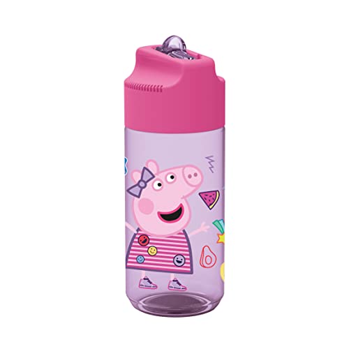 p:os p:os Peppa Wutz Trinkflasche für Kinder, Wasserflasche mit integriertem Strohhalm, ca. 430 ml Fassungsvermögen, auslaufsicher, ideal für Schule, Sport und Freizeit, Rosa von p:os