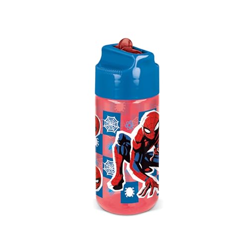 p:os 35682 - Spiderman Trinkflasche für Kinder mit integriertem Strohhalm, Trinkgefäß mit ca. 430 ml Fassungsvermögen, ideal für kalte Getränke von p:os