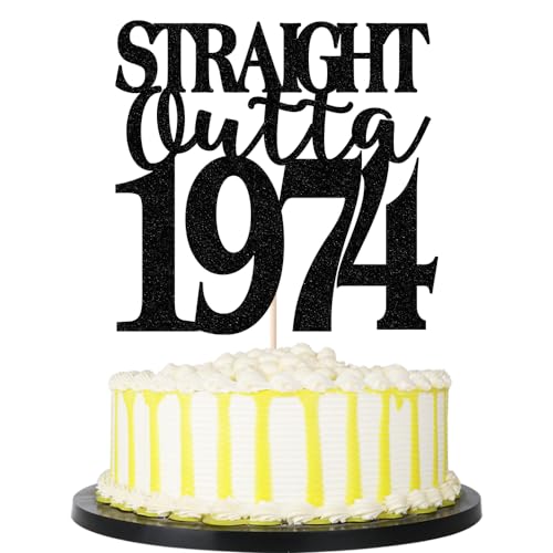 PALASASA Straight Outta 1974 Tortenaufsatz – Cheers to 50 Years – 50 and Fabulous Kuchendekoration, schwarz, glitzernd, 50. Geburtstag/Hochzeitstag, Party-Schild-Dekorationen (1974) von palasasa