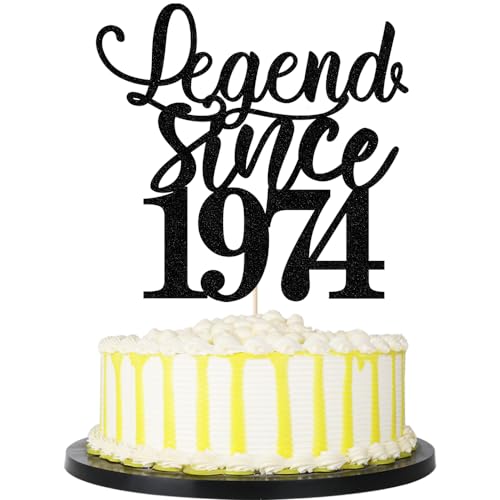 PALASASA Tortenaufsatz mit Glitzer, Motiv: Legende seit 1974, 50. Geburtstag, Happy Birthday, für Männer und Frauen, Cheer 50 Jahre, handgefertigte Kuchendekoration (1974) von palasasa